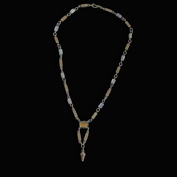 Vtg Banana Bob modernist Art Deco checkerboard topaz ox gold choker necklace - Picture 3 of 6